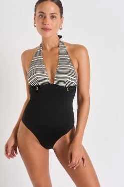 Maillot De Bain Une Pièce Noir à Rayures ROXANE ALLIAGE